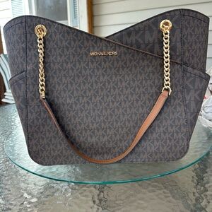 Michael Kors Dark Brown Tote with Gold Accents
